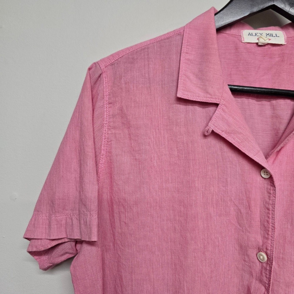 Alex Mill Wash & Go Shirt Womens L Pink Cotton Short Sleeve Camp Collar Casual - Picture 3 of 11